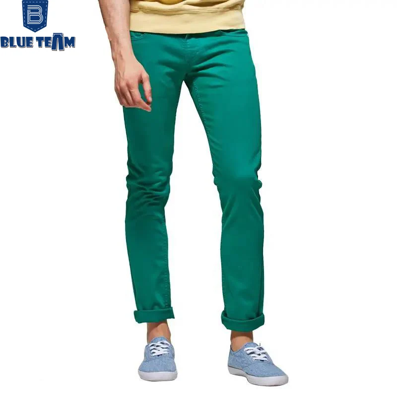 Bluedot Custom High Quality Brand New Red White Black Green Yellow Jeans Zip-Up Jeans Men Slim Fit Skinny Jeans Cotton Denim men