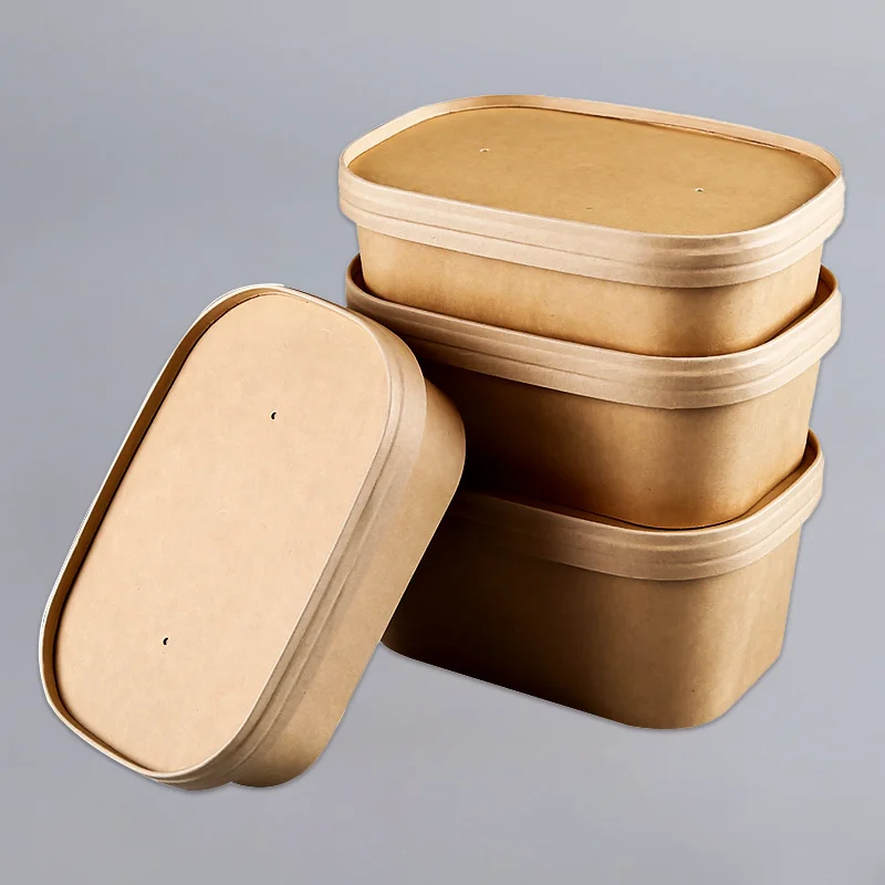 Factory custom Food grade lunch food container takeaway Brown Kraft Paper snack salad disposable rectangle square bowl