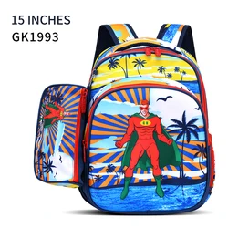 fashion 15 inch school  cartoon bags special colorful fabric design kids bag  with pencil case