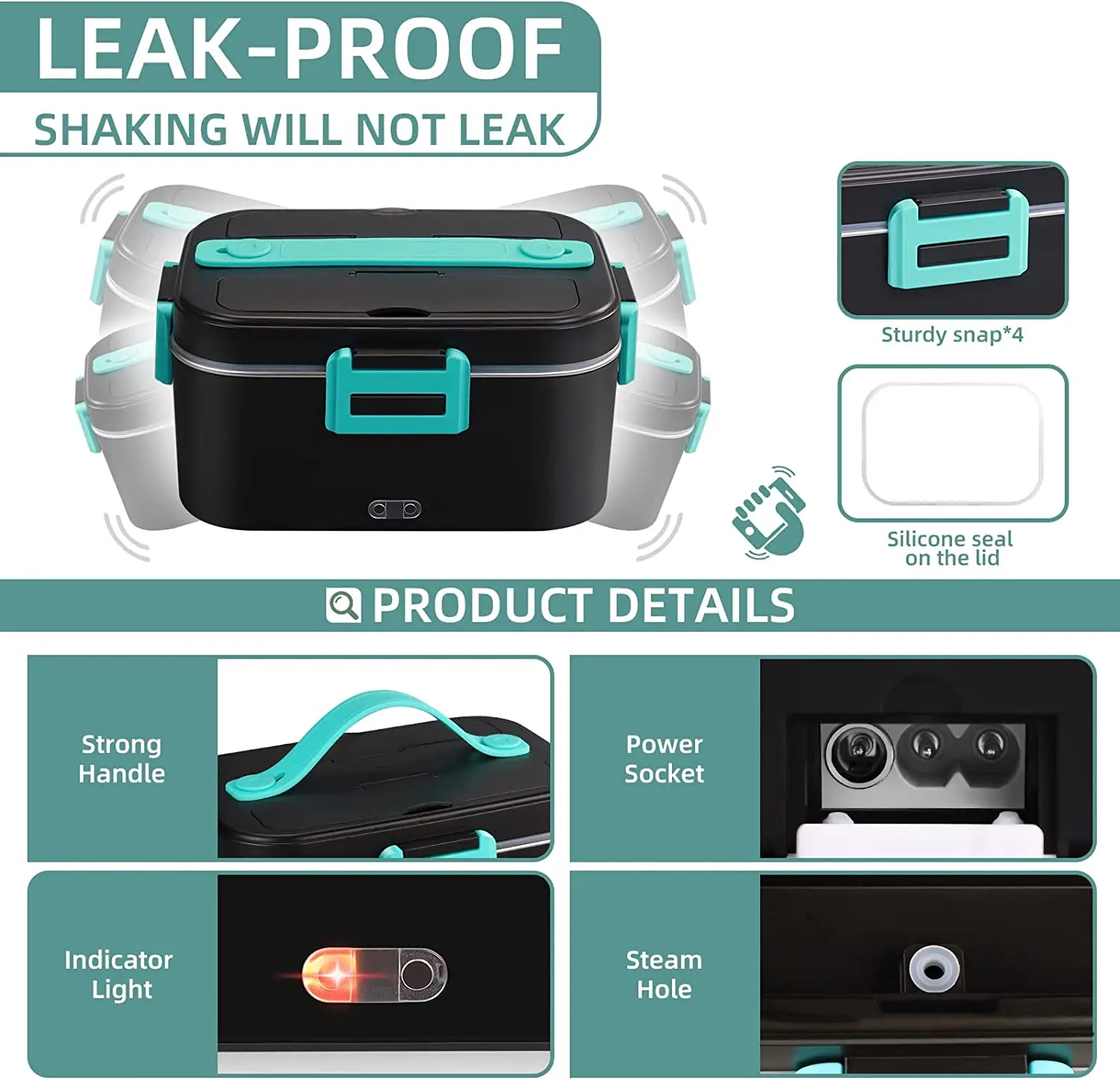 75W Electric Lunch Box Food Heater 1.8L Large Capacity heated Lunch Box Suitable for adult/work/car/office,3 in 1 lunch box