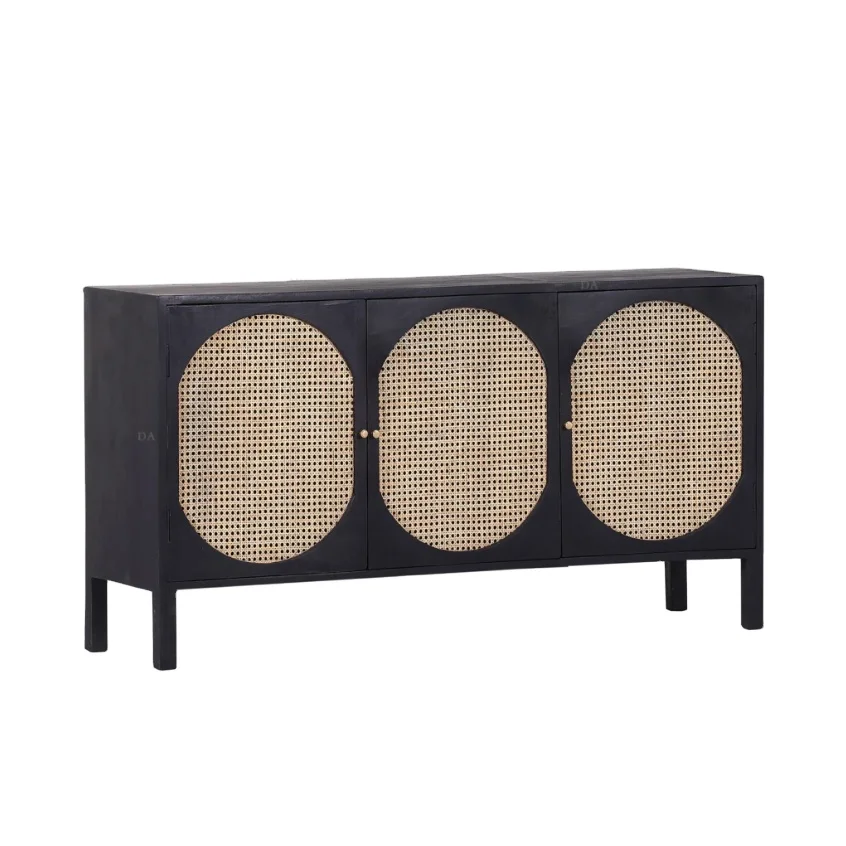 Factory Wholesale Oak Buffet Table Solid Wood Rattan Furniture Dining Room Sideboard Buffet Cabinet