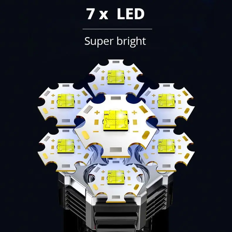 wholesale 7 led plastic strong light hand  flashlight outdoor portable cob side light multi-function usb charging searchlight