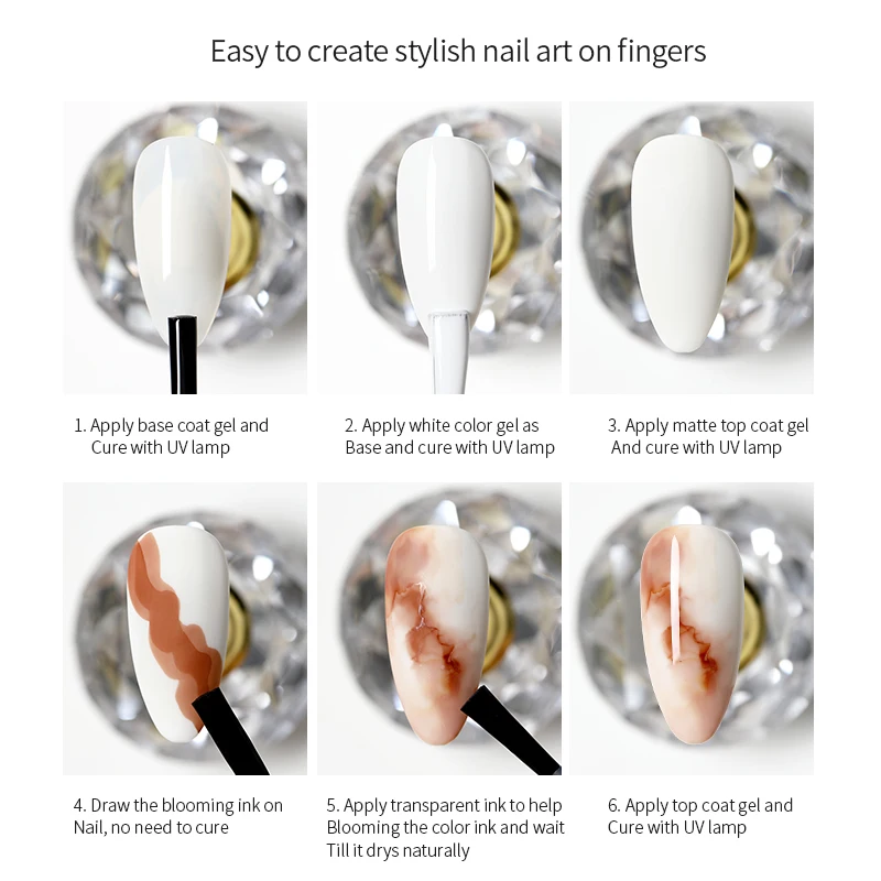 AS Most Popular UV 12 Colors Morandi Color Blooming Marble Ink Liquid High Quality Nail Gel Polish