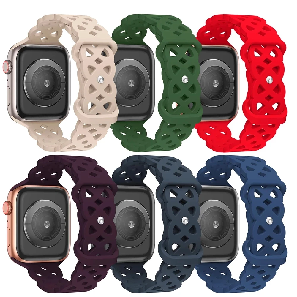 Силиконовые резьба; Дышащая обувь с перфорацией, ремешок для наручных часов Apple Watch, версии 45 мм 41-44 мм 40 мм браслет наручных часов iWatch серии фотокамеры мгновенного действия 8 7 6 5 4 SE ремешок для часов