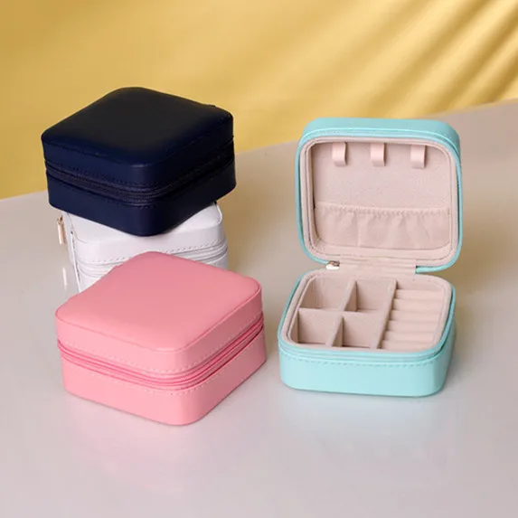 Mini portable Jewelry Organizer Display Travel Jewelry Case Boxes Zipper Leather Storage Zipper Jewelers