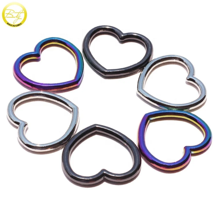 Wholesale heart shape bags ring accessory zinc alloy rainbow plated metal keychain rings for gift
