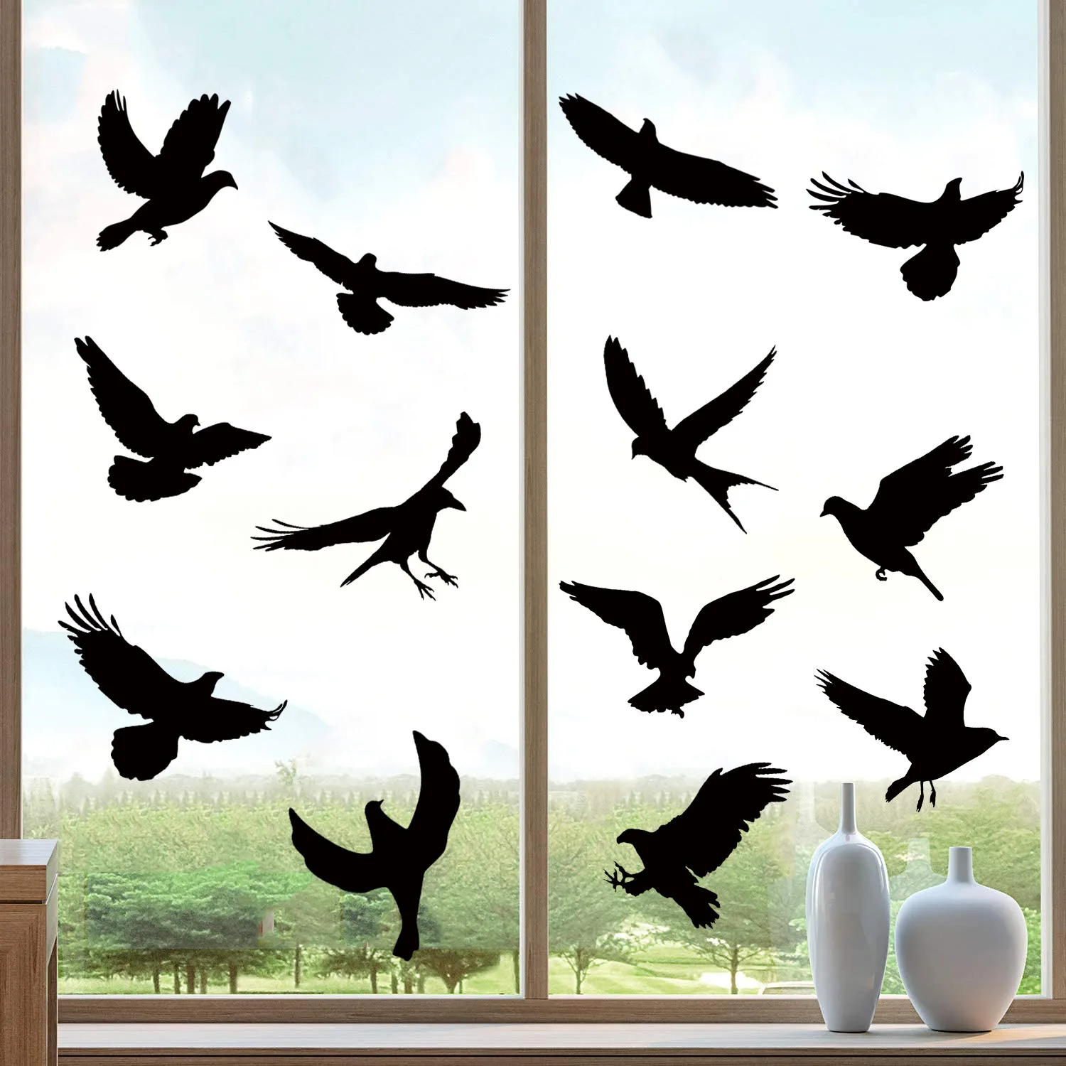 Anti- Collision Window Bird Stickers Decals Glass Door Protect and Save Black Bird Sticker
