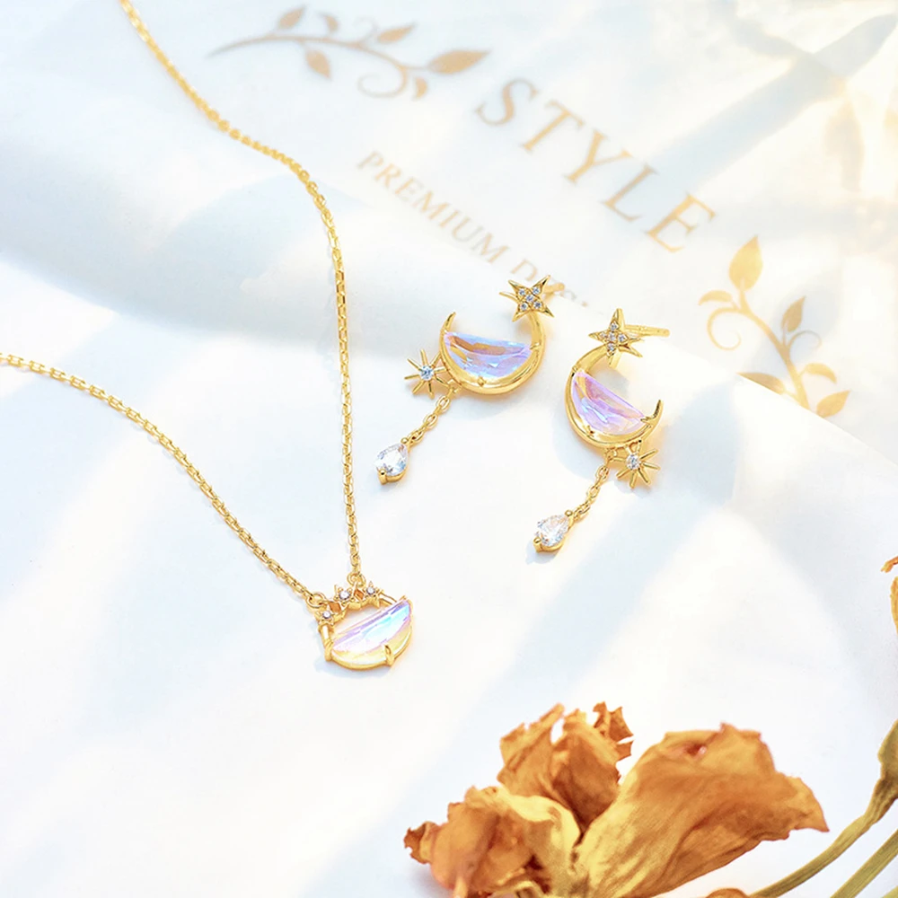 Joacii 925 стерлингового серебра 14K позолоченные камни круглые кварцевые полу круглый в форме звезды пустотелое ожерелье