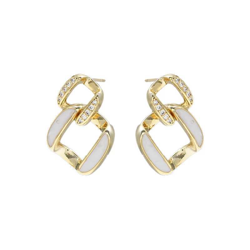 S925 Silver stud earrings Women geometric sugar square earrings simple fashion drop oil earrings
