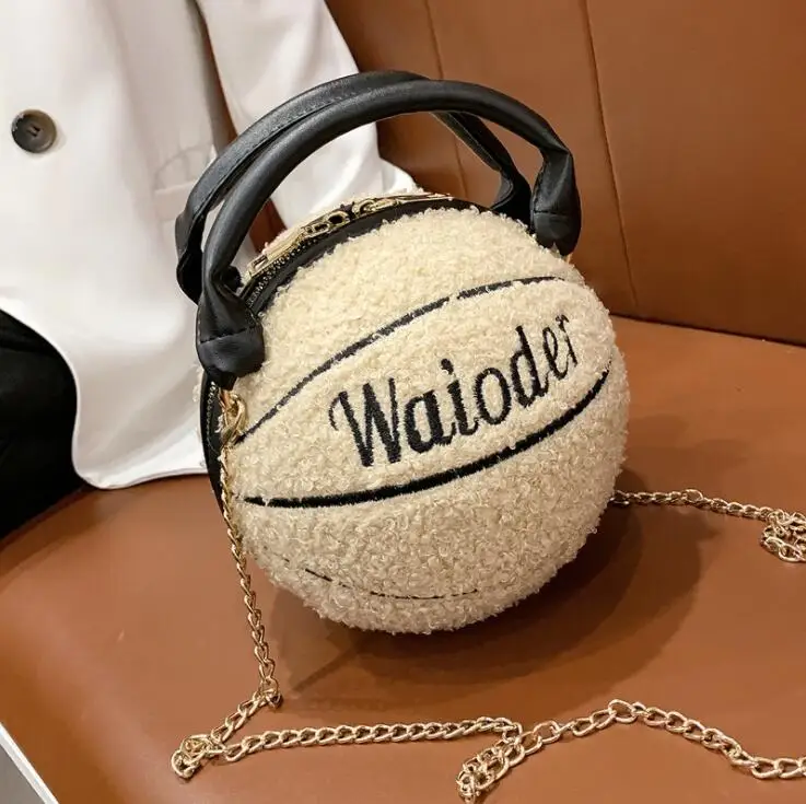 
Small Personality basketball Hand Bag Fashion Women Chains Handbag Creative Letter Shoulder Messenger Bag Female Mini Round Tote 