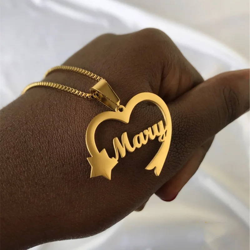 Personalized Name Necklace Gold Plated Stars Heart Pendant Stainless Steel Customized Letter Choker for Women Jewelry