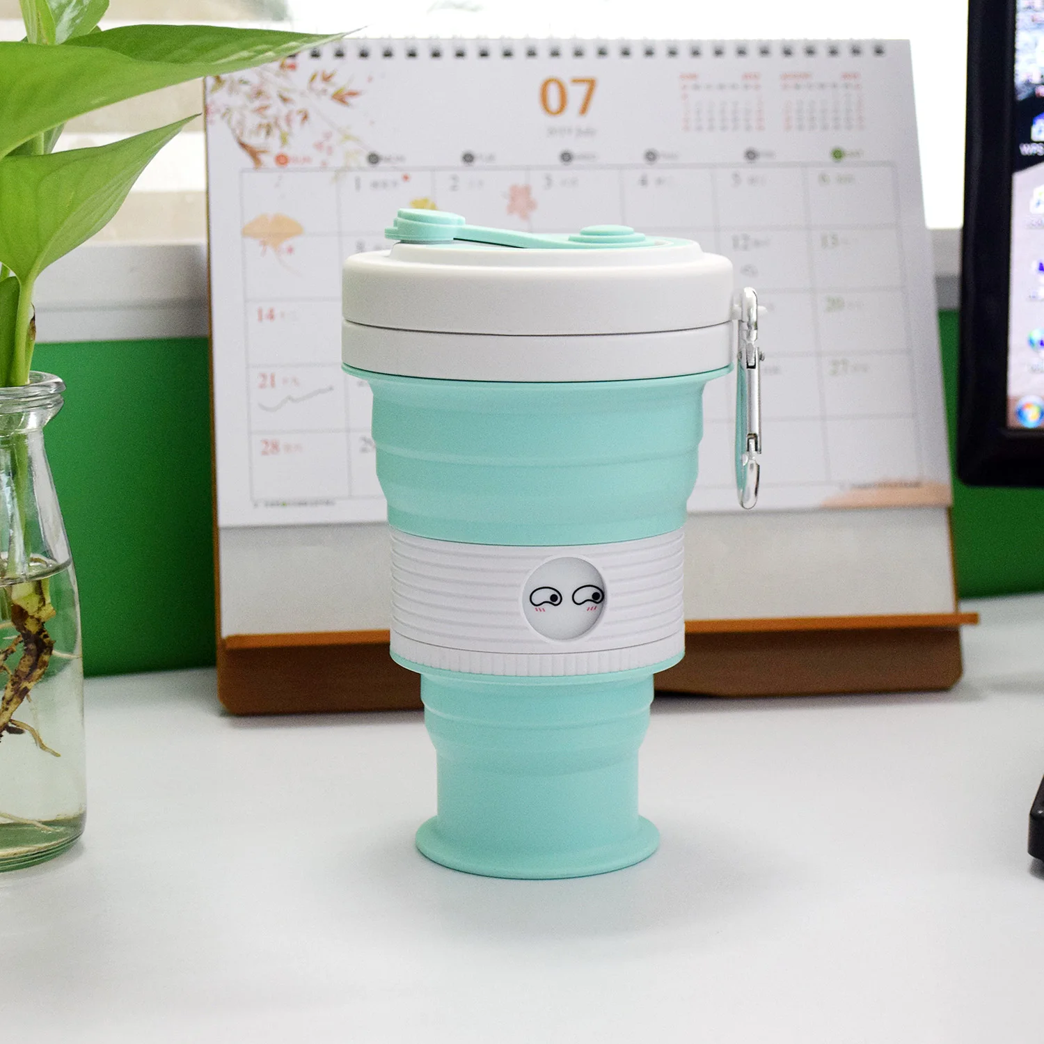 18 oz Double Wall Sleeve Travel Mugs Foldable Silicone Rubber Drinking Leak Proof Portable Reusable Collapsible Coffee Cup