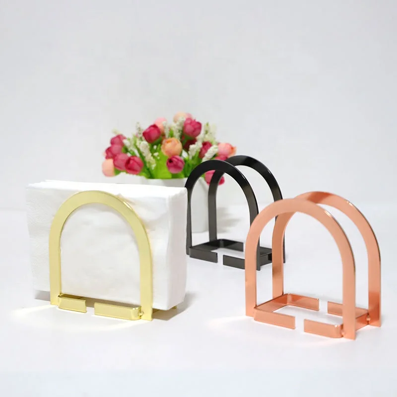 Modern gold black rose gold metal commercial restaurant paper napkin holder for table