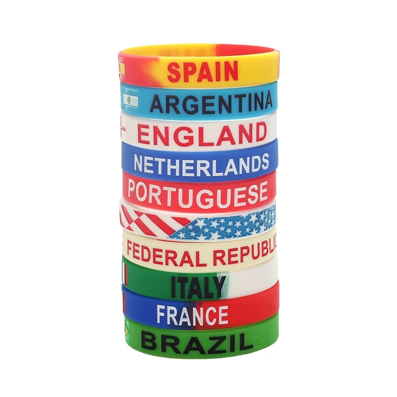 Country World Flag Engraved Bracelet debossed and ink filled Silicone Wristbands