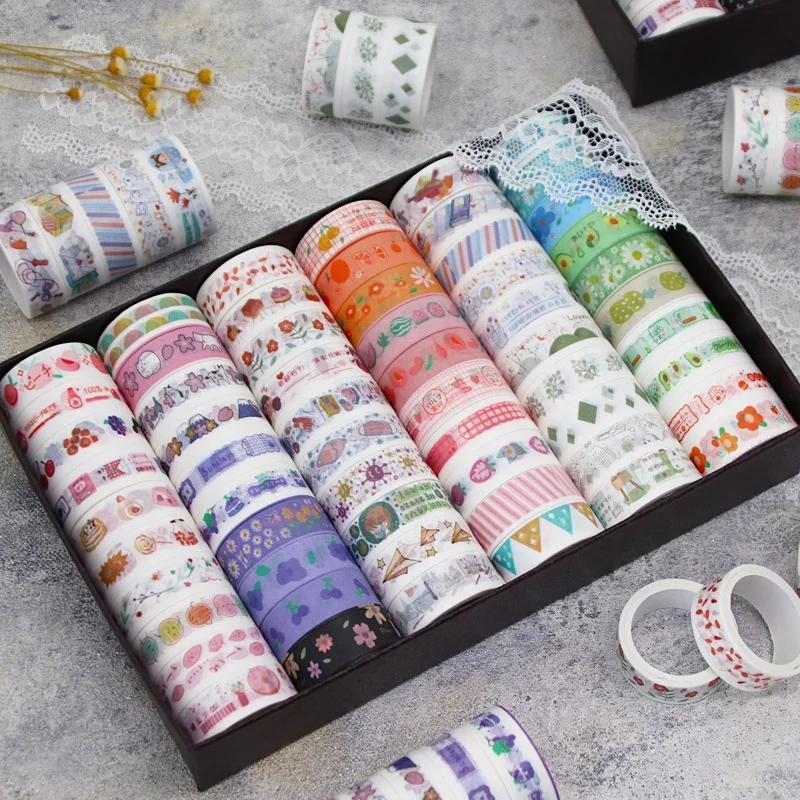 60 Rolls Washi Tape Set - 15 mm Wide Colored Masking Tape for Kids Decorative Adhesive for DIY Crafts Gift Wrapping