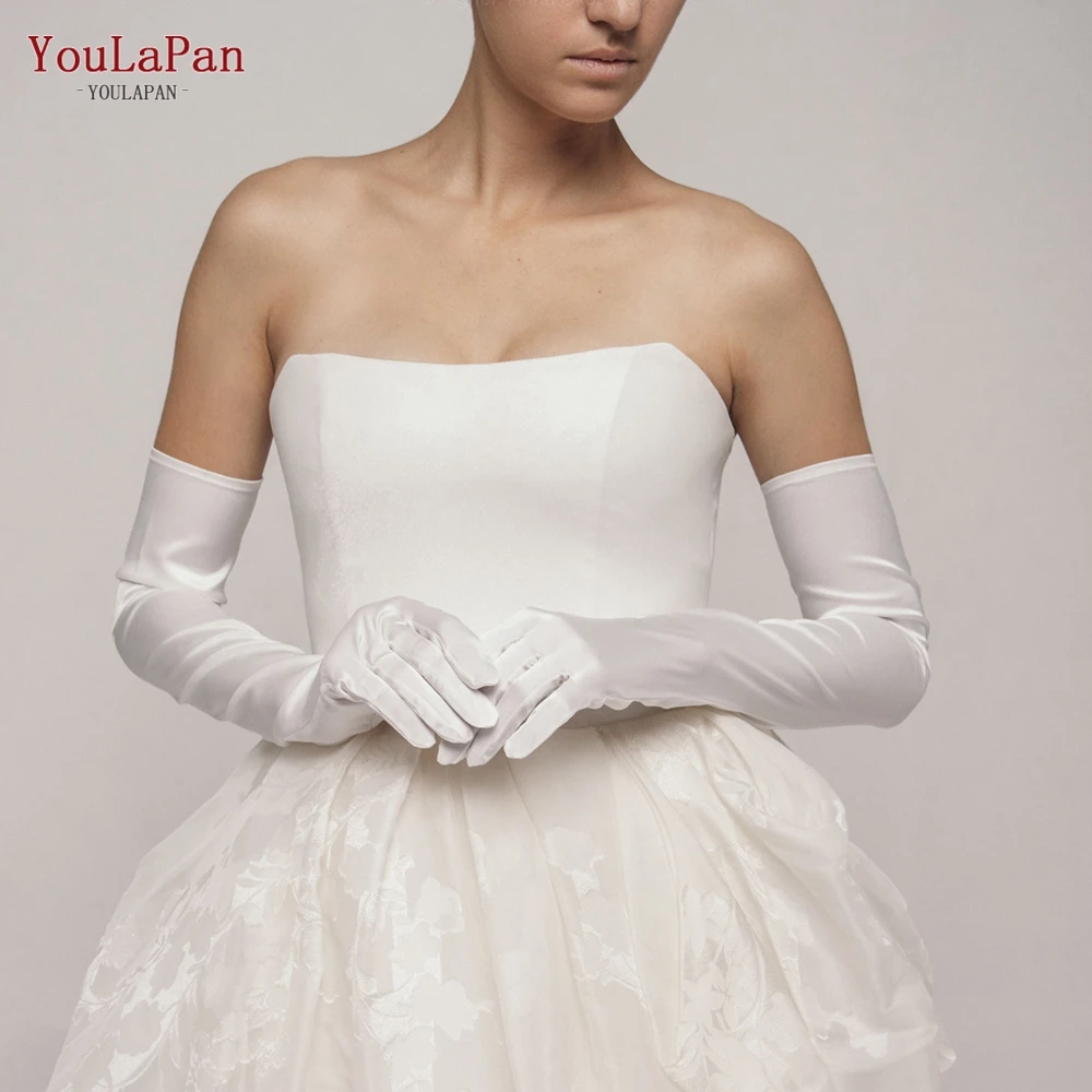 YouLaPan VM22 Fashion Women Party White Gloves Satin Full Finger Gloves Bridal Wedding Sexy Elbow Long Gloves