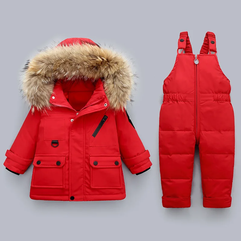 Parka Real Fur Hooded Boy Baby Overalls Winter Down Jacket Warm Kids Coat Child Snowsuit Snow toddler girl Clothes Clothing Set