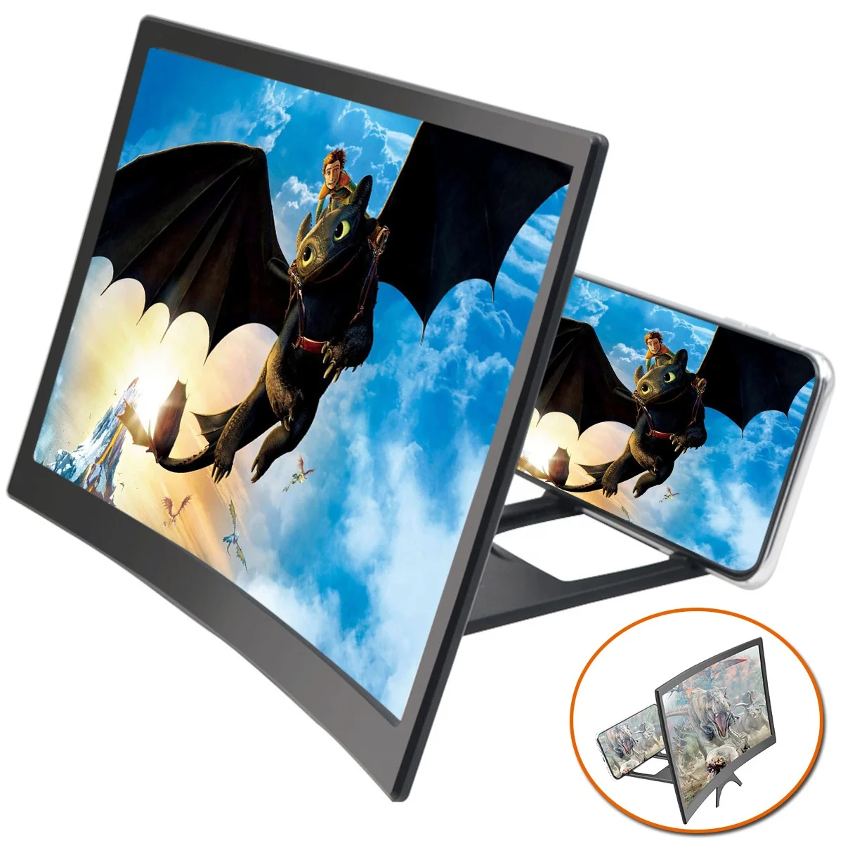 
12 Inch Desktop Folding HD Video Holder Stand 3D Enlarged Curved Mobile Phone Screen Magnifier Amplifier 