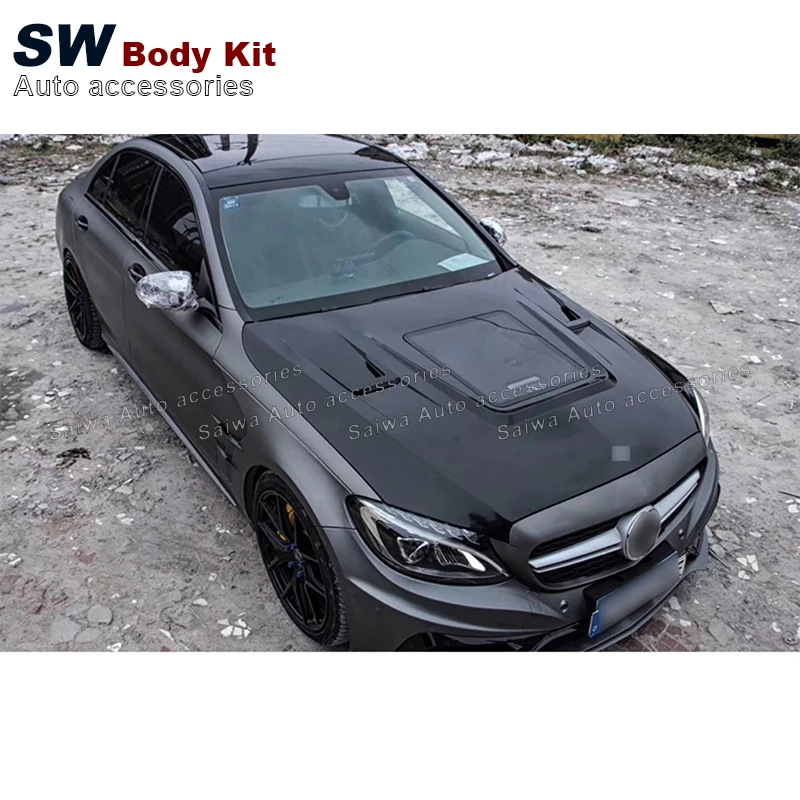 Fiberglass/Carbon Fiber Transparent Front Hood for Mercedes-Benz AMG W205 C200 C300 C63