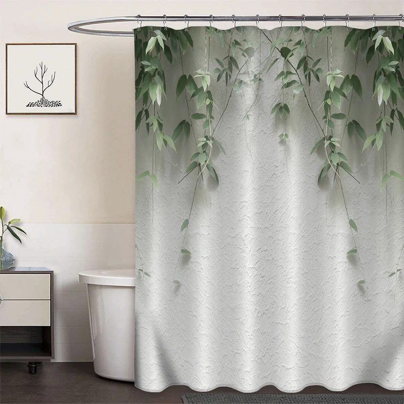 Floral Design Bathroom Decor Curtains Polyester 12 Hooks Included 3D Digital Printing Waterproof Shower Curtain
