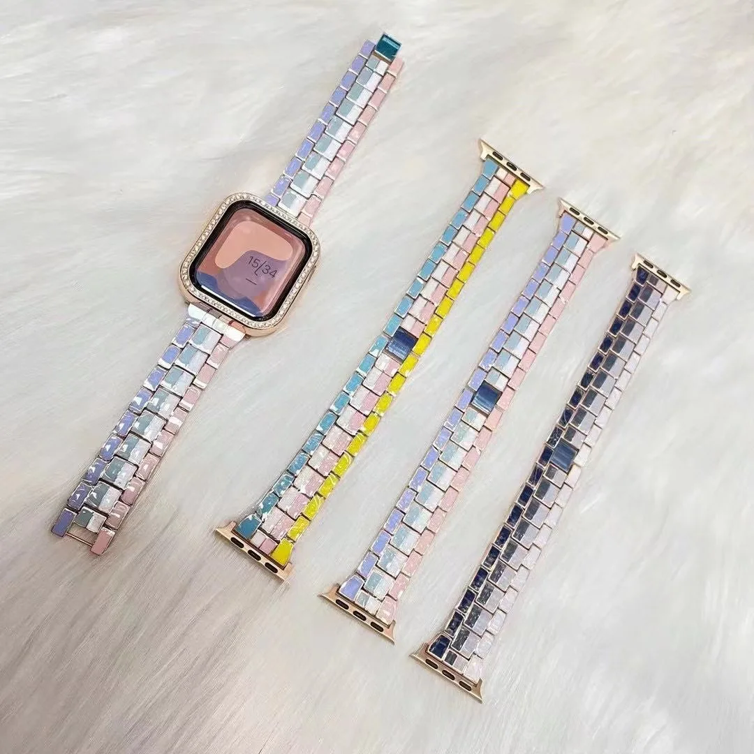 Watchband For Iwatch Se Series 7 6 5 Bracelet Rainbow Stainless Steel Metal Strap For Apple Watch Band 38 40 41 42 44 45 Mm