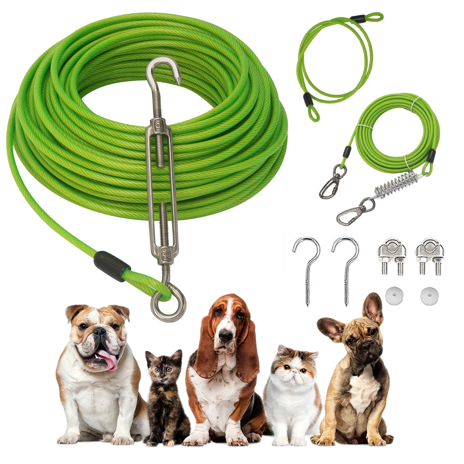 Stainless Steel Pet Leash Swivel Carabiner For Outdoor Training Dog Cable For Camping Slip Lead Dog Tie Out Cable