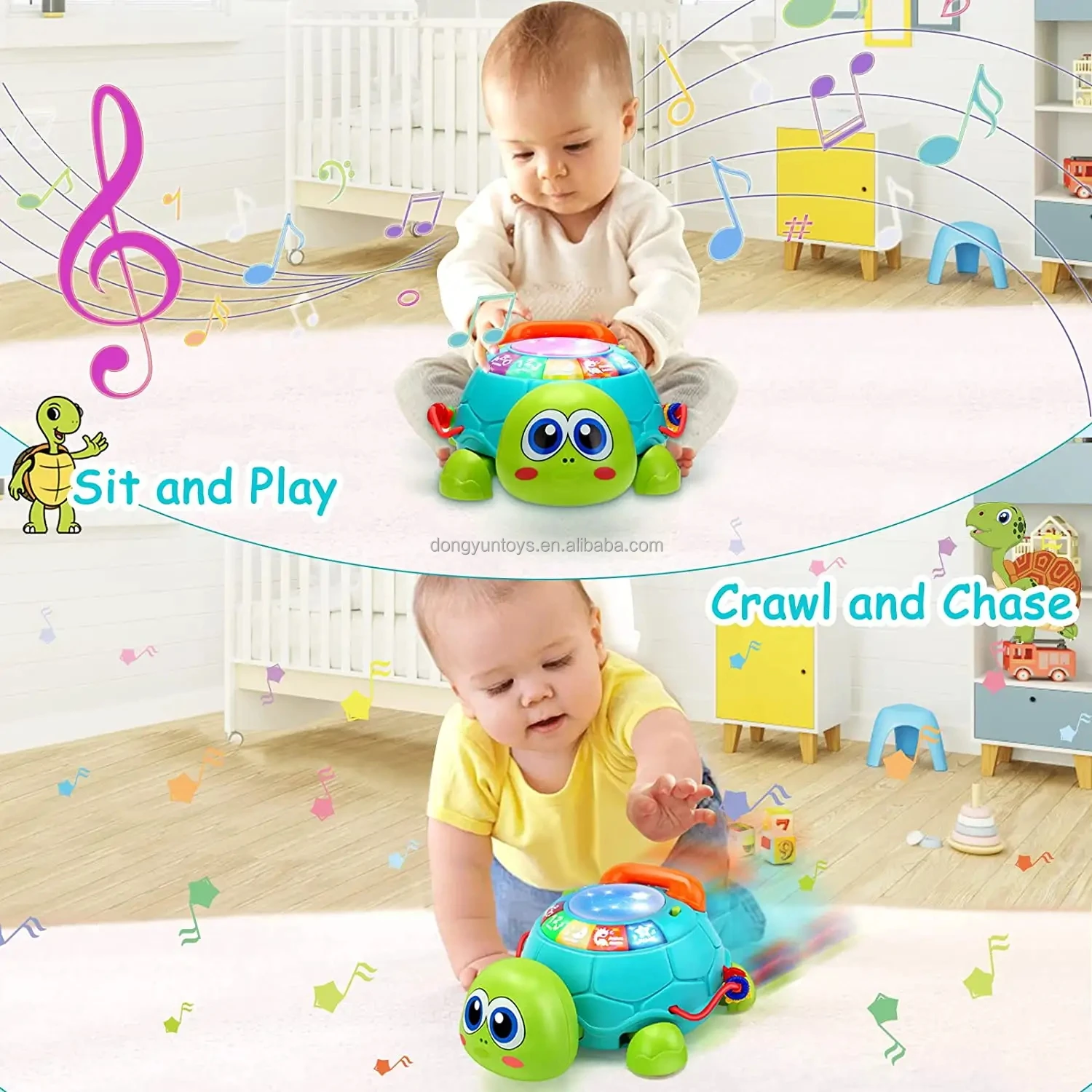 Tummy Time Development toys musical crawling turtle phone Early Learning Educational Toy for Infant Toddler with Light & Sound