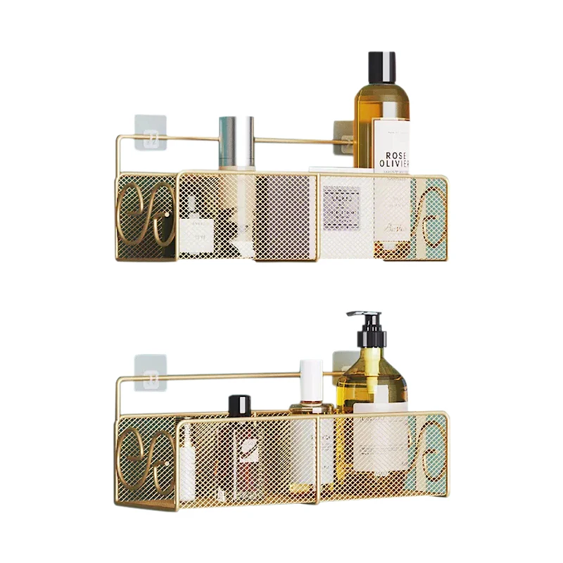 Bathroom Gold Shower Organizer Basket No Drilling Adhesive Shower Shelf
