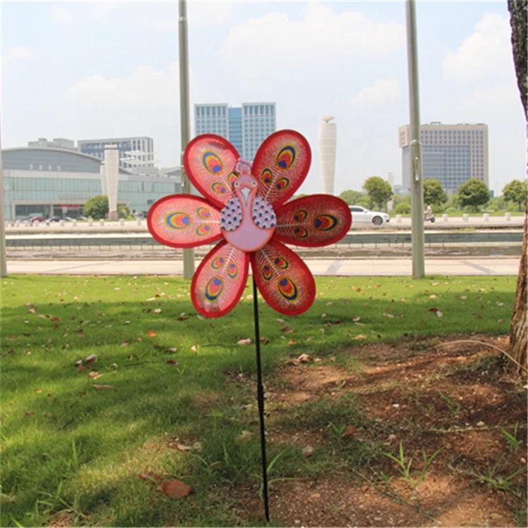 Small Flash Print Peacock Toy Windmill Model Children Handheld Windmill Toy PP Plastic + Fiberglass Decorative Garden Windmill