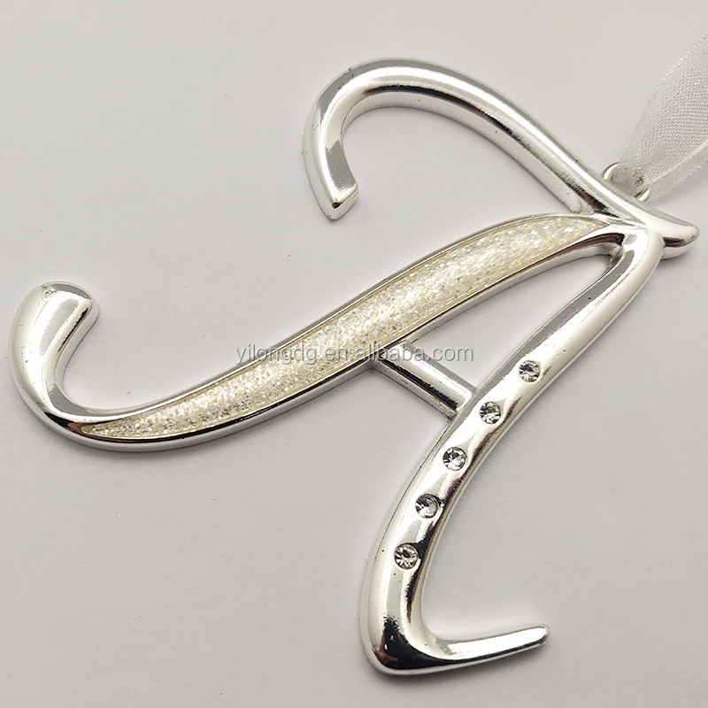 
Novelty silver metal decorative monogram with glitter and epoxy Christmas ornament 