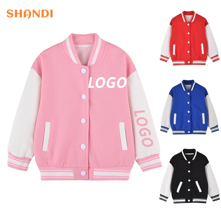 1-15T Kids Upper Outwear Casual Autumn Clothing Custom Printing Embroidery Boys Girls Cotton Varsity Jacket