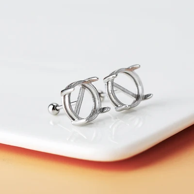 Inlay Jade Pearl Earring Setting 925 Sterling Silver Blank Stud Earring Base for Jewelry Making