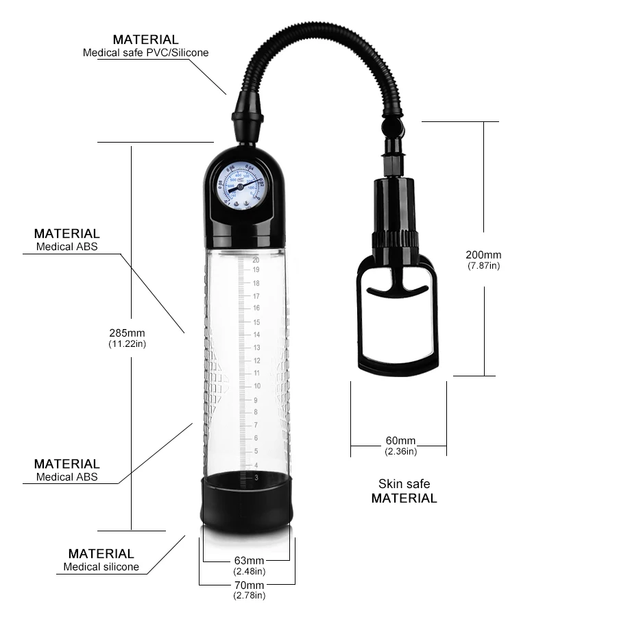 CANWIN Penis Air Gauge Vacuum Male Enlargement Pump with 3 Silicone Rubber Ring for Man Sex