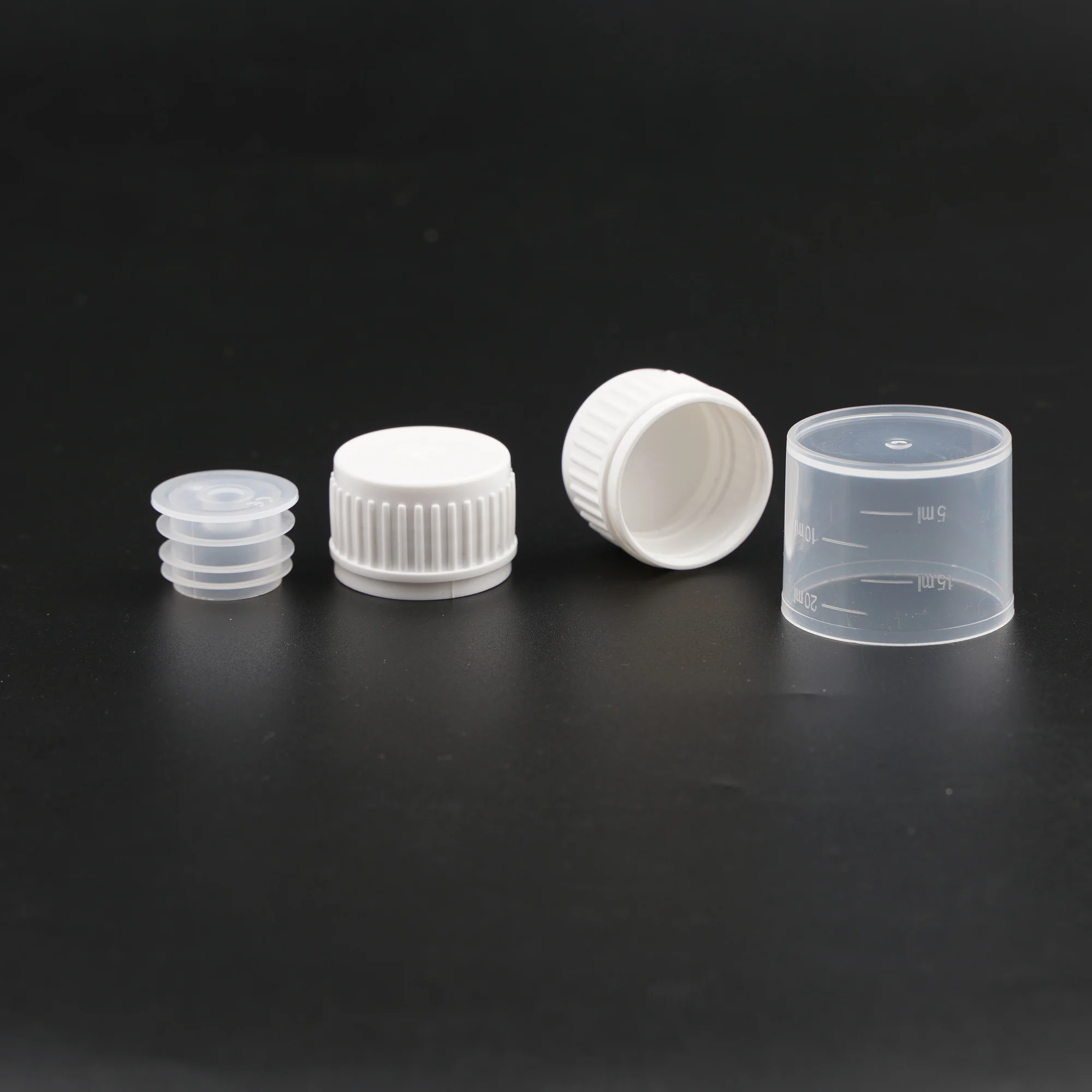 NEW Product  28mm with Plastic  pilfer proof Screw Cap for syrup juice style cap with measuring cup