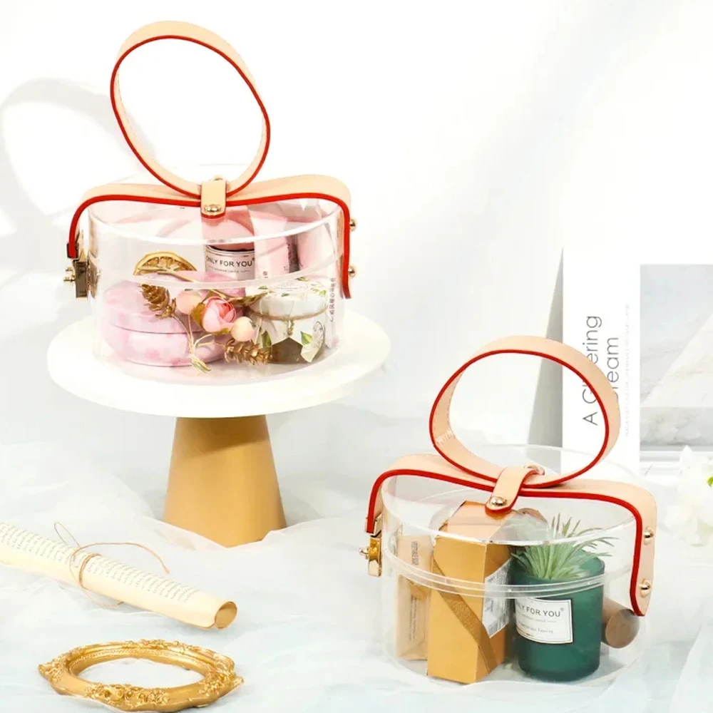 Transparent Round Acrylic Gift Box Rose Bouquet Clear Wrapping Box Candy Souvenir Case for Birthday