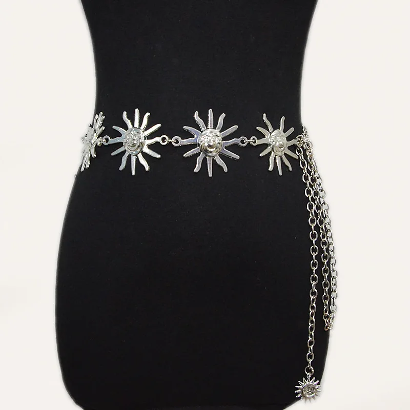 2022 New Personality Chain Belt Metal Sun Smiley Decoration Waist Chain Ladies Skirt Belt