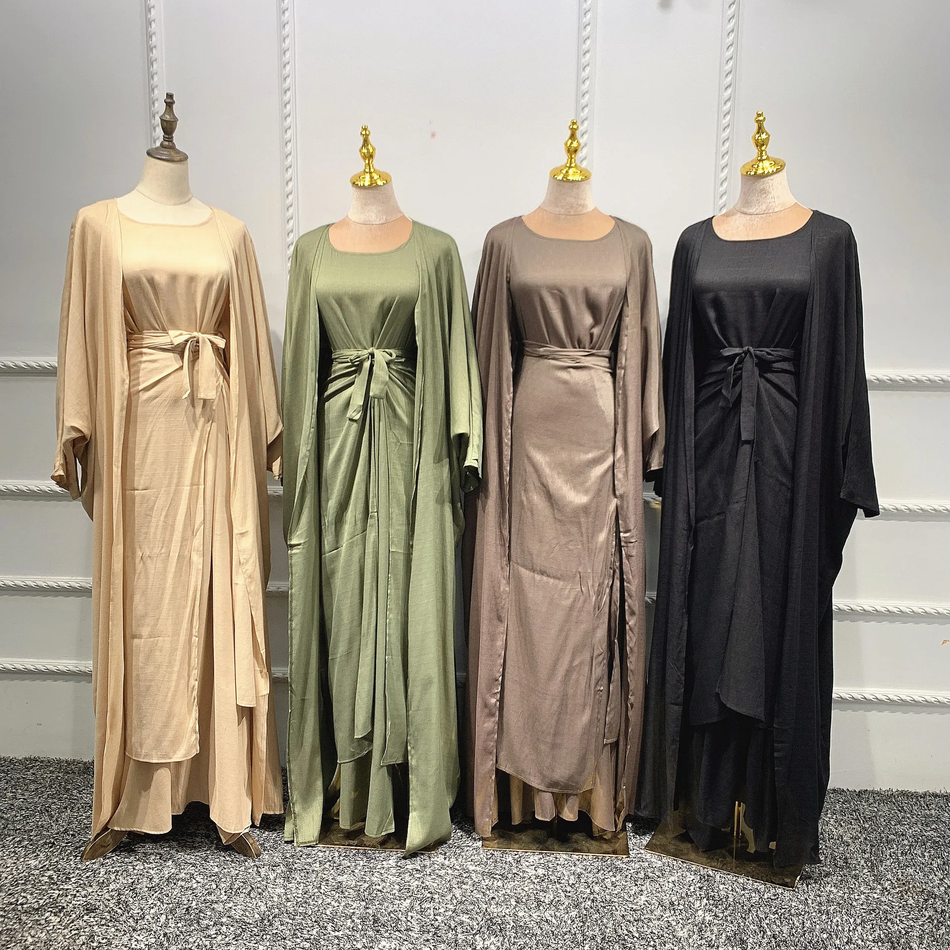 New hijab dresses women turkey muslim dress and hijab 3 pieces inner abaya mid wrap out abaya