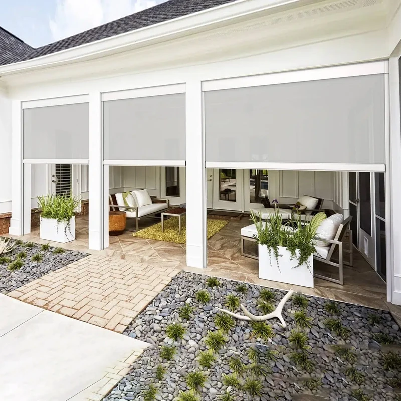 Outdoor Fabric Sun Shading Screens Balcony Blinds Remote Control Roller Shade