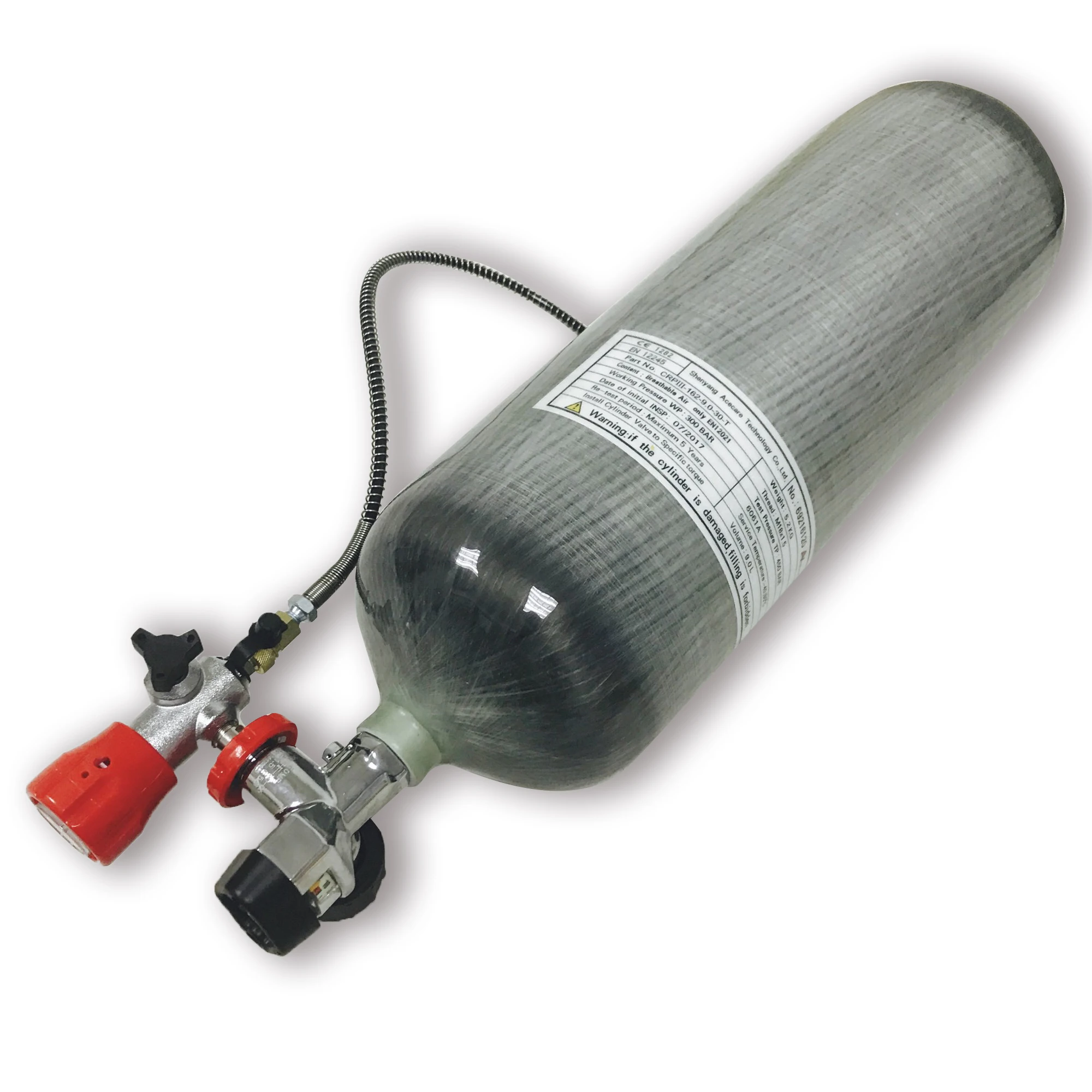 Цилиндр из углеродного волокна для подводного плавания 9L Grey CE кислородный бак 4500PSI