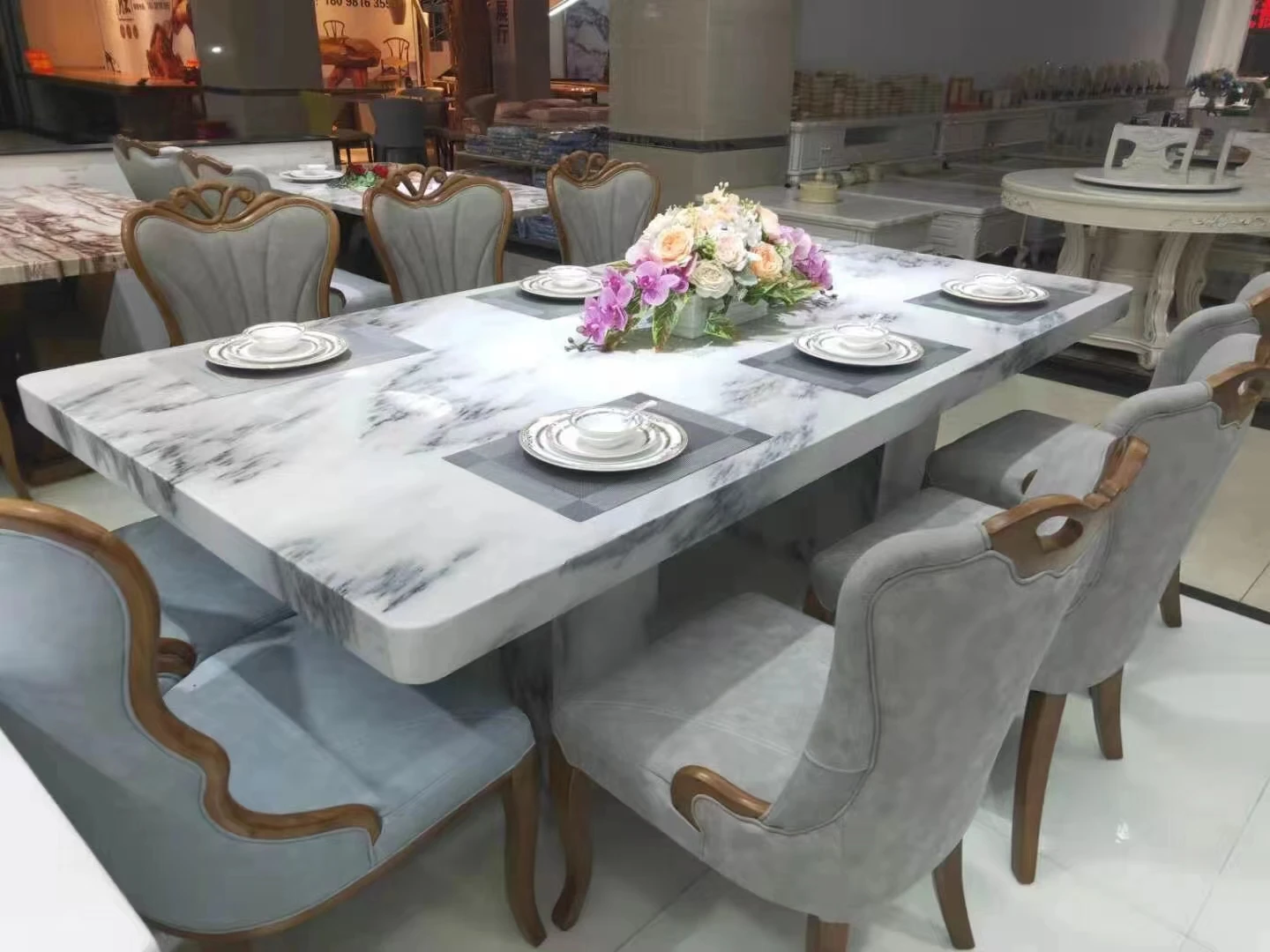 Набор столов в европейском стиле для столовой, Классический роскошный обеденный стол на 8 персон