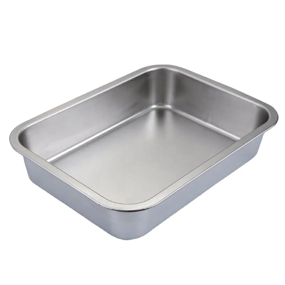 High Quality Stainless Steel Food Container Serving Pan Rectangular Deep Tray Silver Metal Plate Food Serving Tray