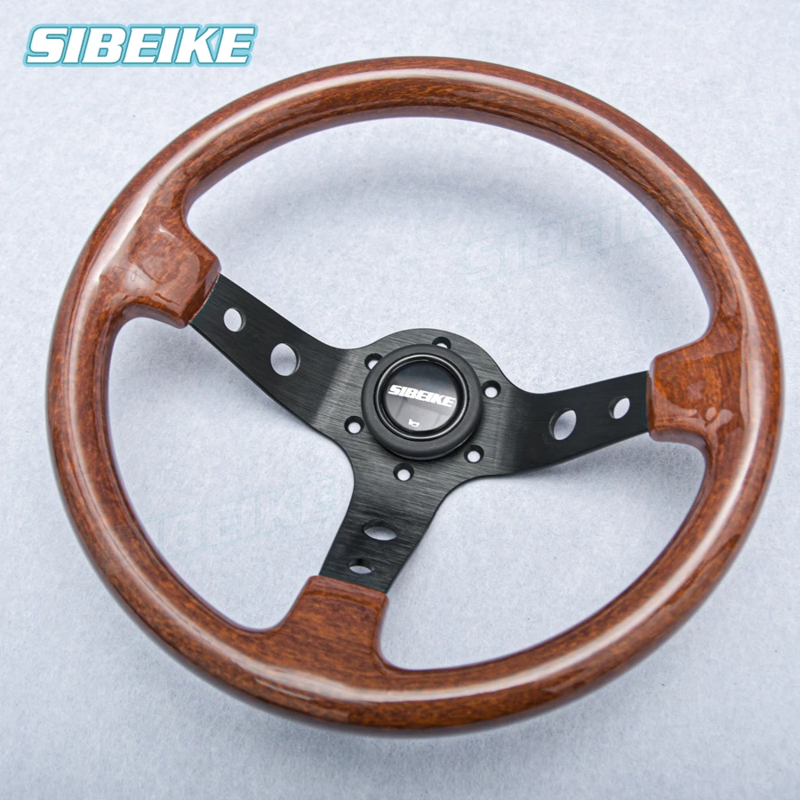 SIBEIKE Custom 13inch 330mm Universal Wood Look Steering Wheel Deep Dish Modified Car Vintage Classic Steering Wheel
