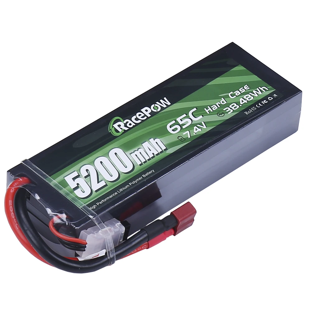 Racepow Lipo Rc Battery Pack 7.4v 5200mah 65c 2s Rechargeable Battery Hard Case Rc Cars