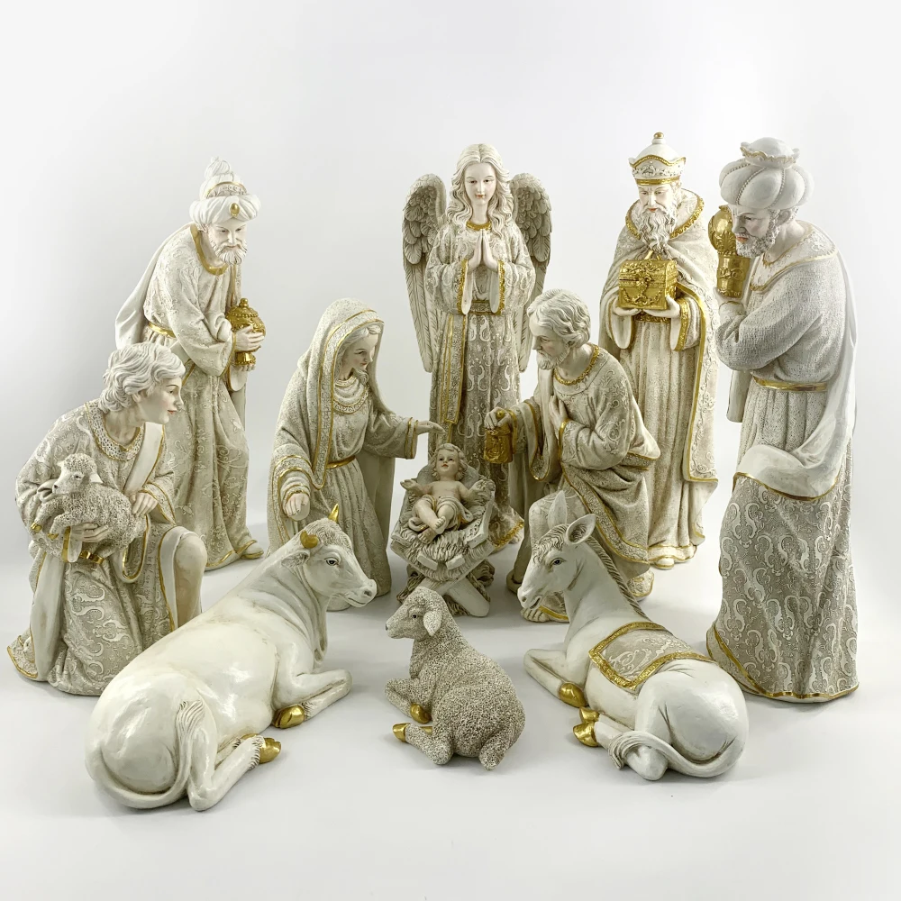 Home tabletop ornament resin catholic decoration figurine nativity set for sale