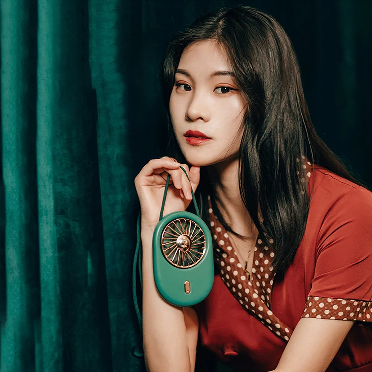 2021 New Retro folding hanging neck small fan handheld cooling hands-free hanging neck fan for outdoors traveling