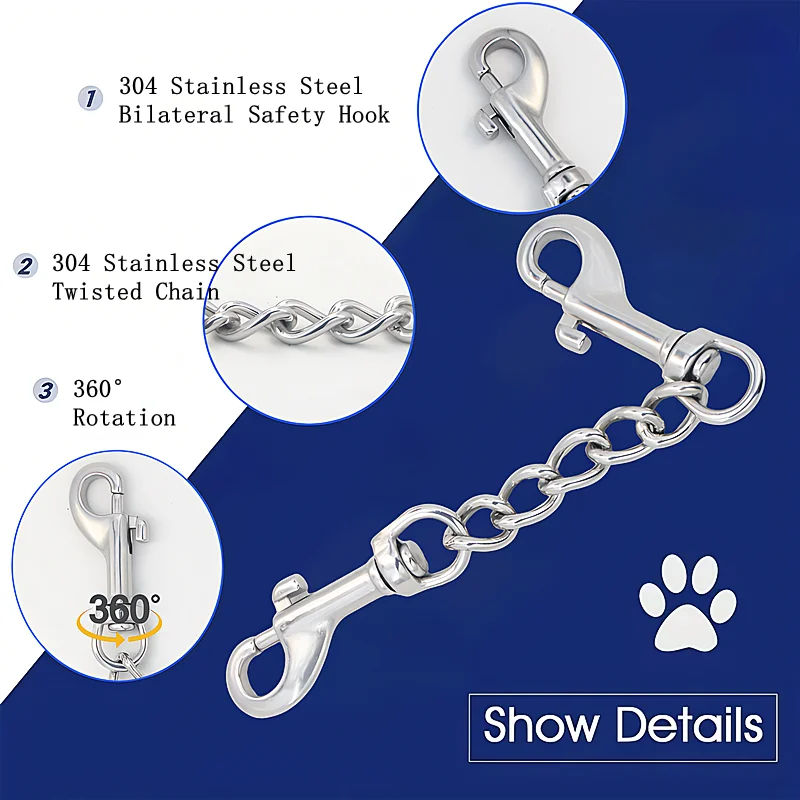 304 Stainless Steel Dog Collar Safety Clip Double Ended Spare Buckle Belt Connector for Dog Harness Strap Collar Safety Clip