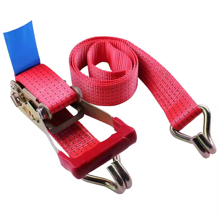 Factory Direct Supply Red Tensioner Cargo Lashing Belt 50mm x 10m Double J Hook End Made Polyester Ratchet Buckle Tie Down Strap