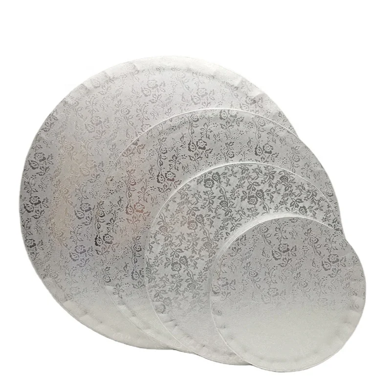 hot selling  Affordable 12 mm  thickness   12 inch Round Silver embossed pattern corrugated Cake Drum