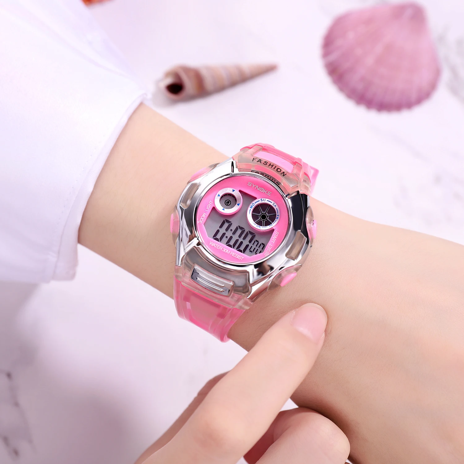 
SYNOKE Fashionable translucent alarm colorful luminous multifunctional sports boys girls primary school electronic digital watch 