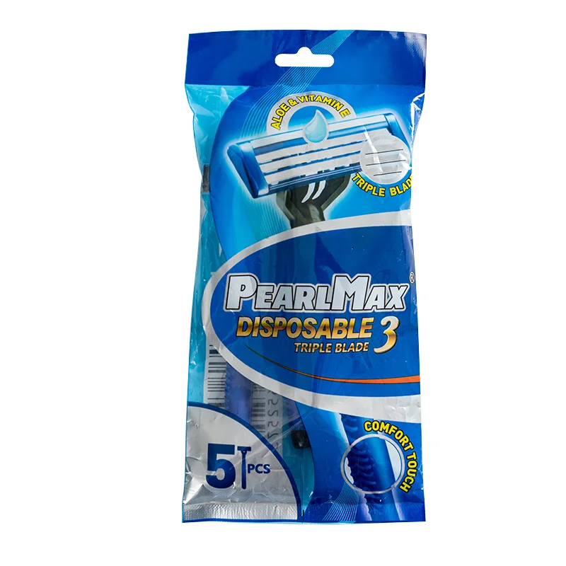 PearlMax High Quality Manual Cheap Non Slip Handle Razors for Men Lubrication Strip Triple Blades Disposable Shaving Razors